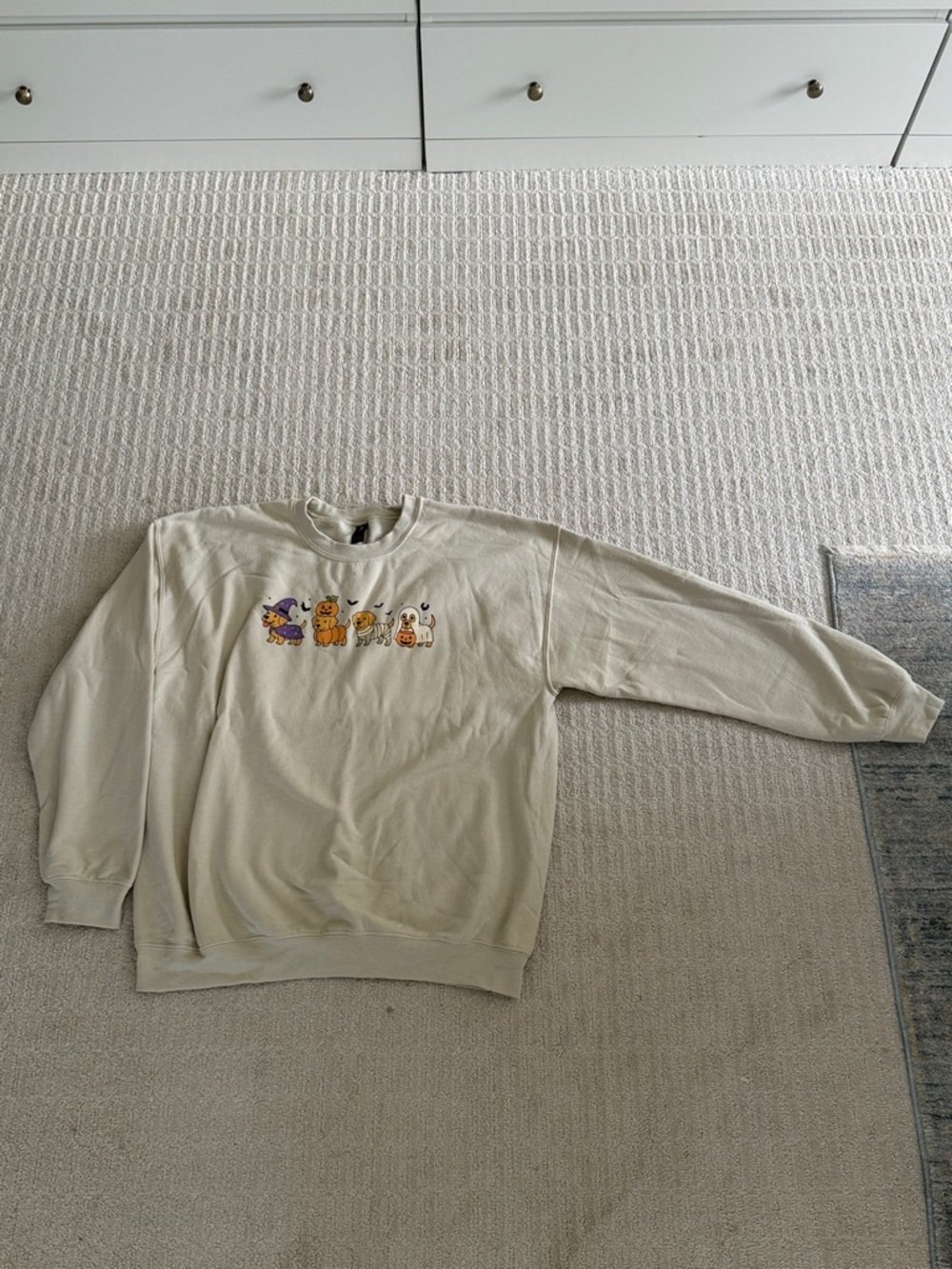 Gildan Cream Crewneck Sweater with Colorful Character Embroidery